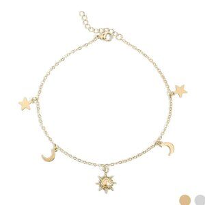 18k Gold PVD Moon, Sun & Star Anklet - Waterproof, Tarnish-free, Hypoallergenic
